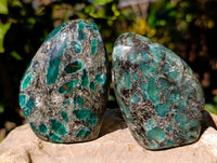 Polished Emerald Mica In Matrix Standing Free Forms x 3 From Mutoko, Zimbabwe - Toprock Gemstones and Minerals 