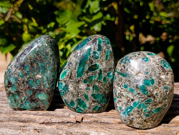 Polished Emerald Mica In Matrix Standing Free Forms x 3 From Mutoko, Zimbabwe - Toprock Gemstones and Minerals 