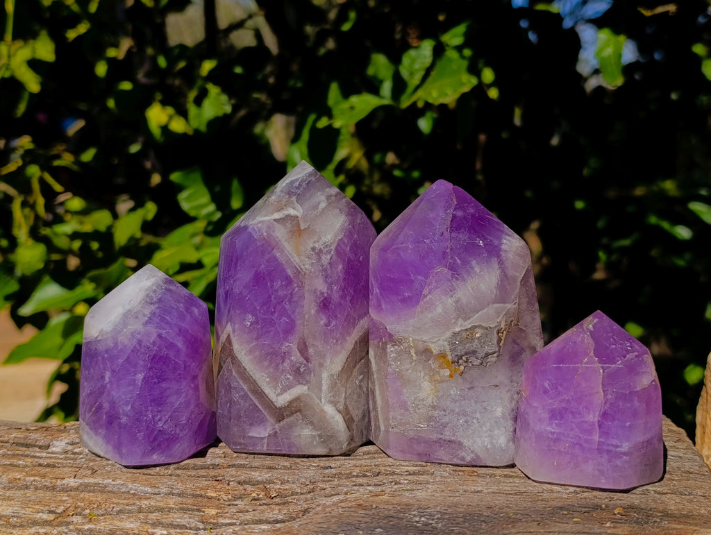 Polished Chevron Amethyst Points x 4 From Ankazobe, Madagascar - Toprock Gemstones and Minerals 