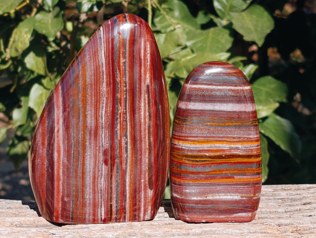 Polished Banded Tiger Iron Jasper Standing Free Forms x 2 From South Africa - Toprock Gemstones and Minerals 