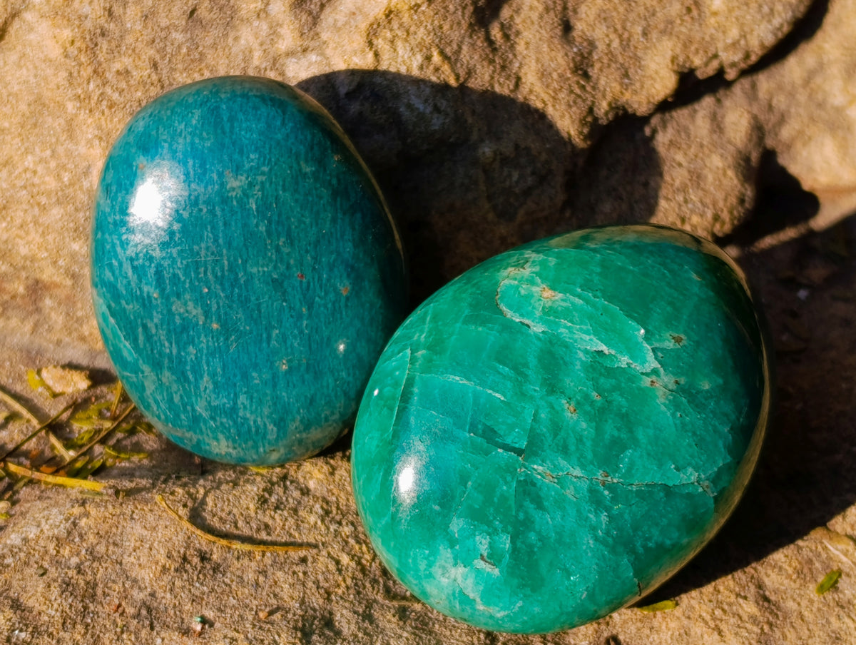 Polished Amazonite Palm Stones x 24 From Madagascar - Toprock Gemstones and Minerals 