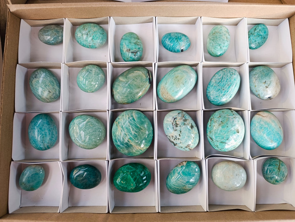 Polished Amazonite Palm Stones x 24 From Madagascar - Toprock Gemstones and Minerals 