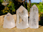 Polished Mix of Clear and Smokey Quartz Crystals with Specular Hematite Inclusion x 6 From Ambatondrazaka, Madagascar - Toprock Gemstones and Minerals 