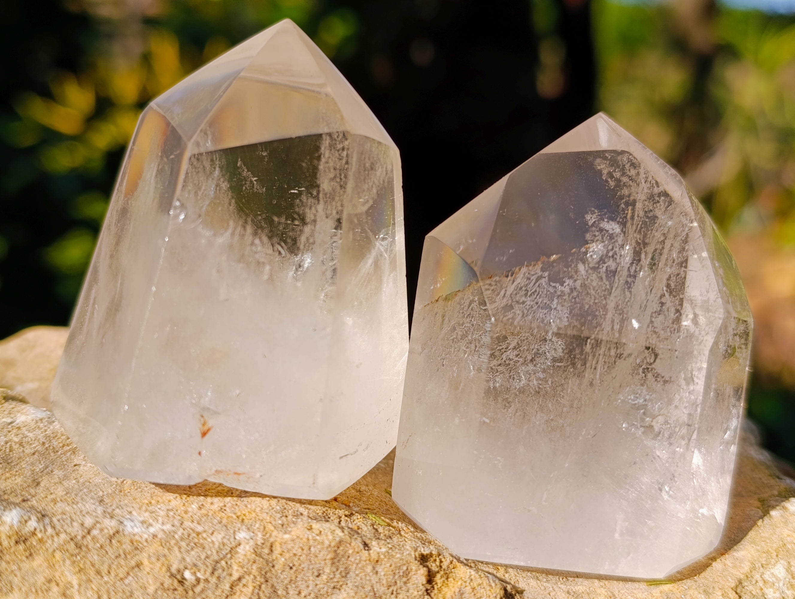 Polished Mix of Clear and Smokey Quartz Crystals with Specular Hematite Inclusion x 6 From Ambatondrazaka, Madagascar - Toprock Gemstones and Minerals 
