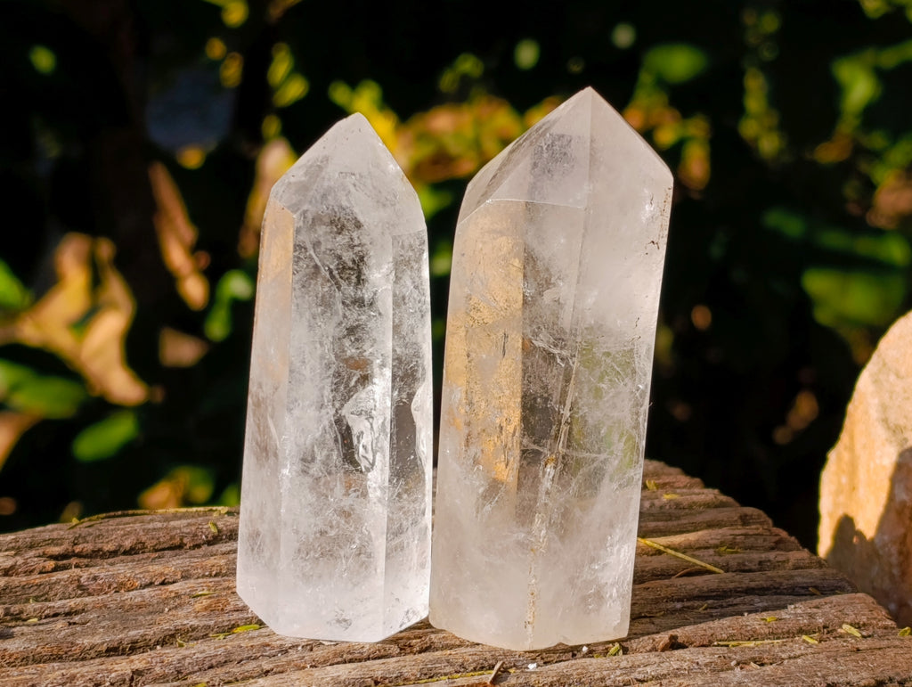 Polished Mix of Clear and Smokey Quartz Crystals with Specular Hematite Inclusion x 6 From Ambatondrazaka, Madagascar - Toprock Gemstones and Minerals 