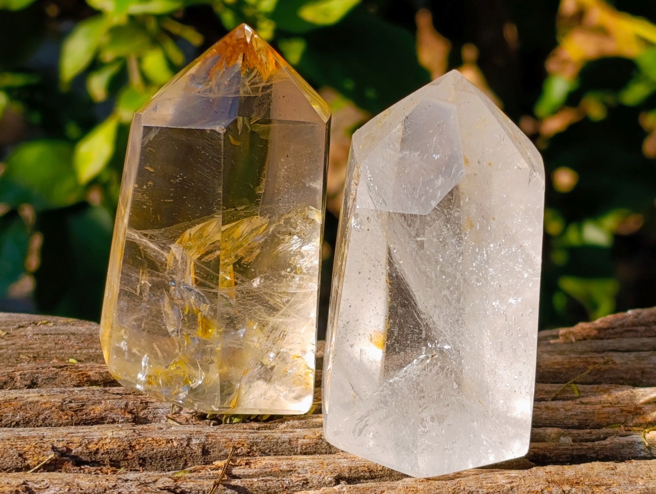 Polished Mix of Clear and Smokey Quartz Crystals with Specular Hematite Inclusion x 6 From Ambatondrazaka, Madagascar - Toprock Gemstones and Minerals 
