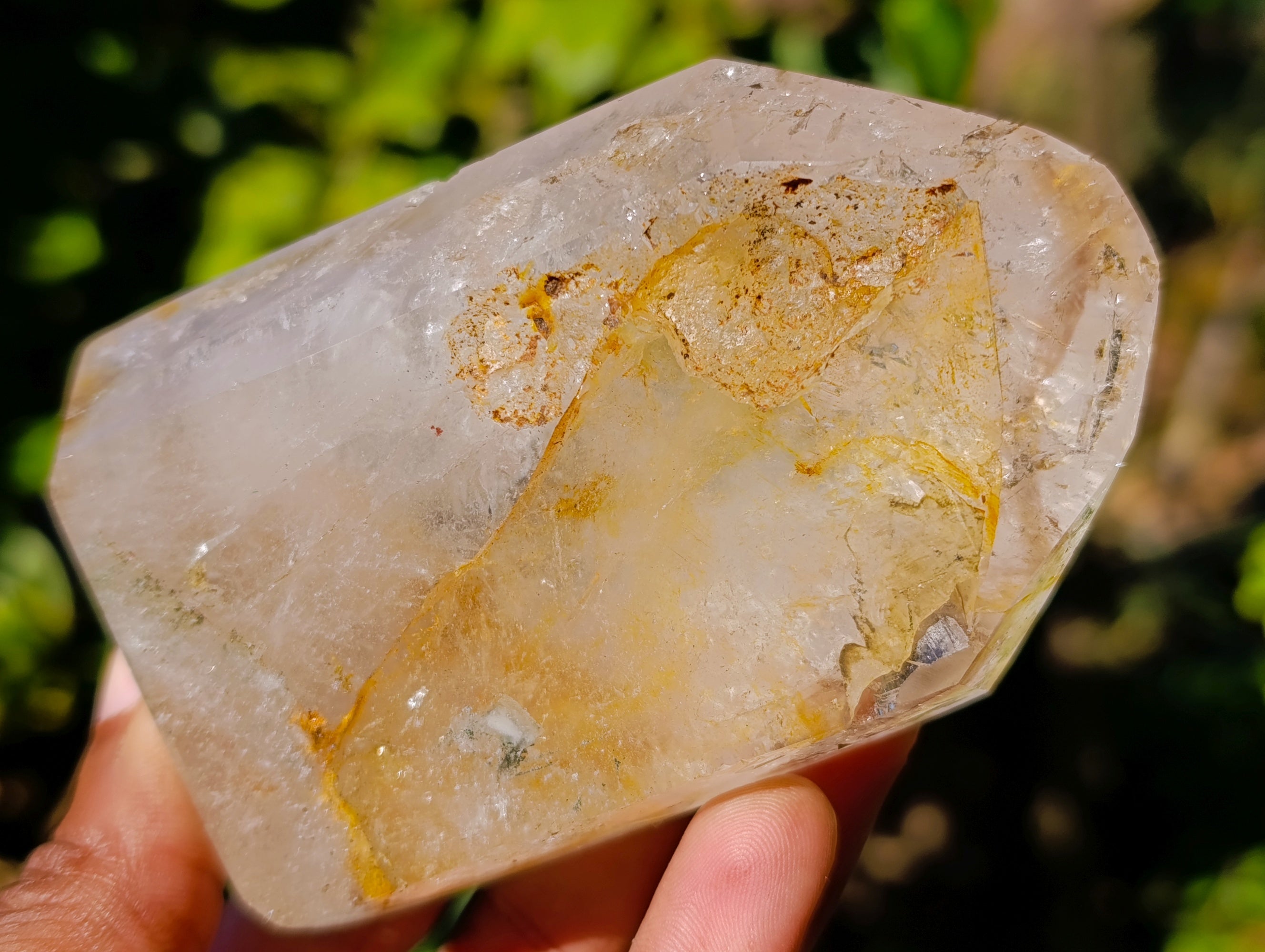 Polished Mix of Clear and Smokey Quartz Crystals with Golden Rutile Inclusion x 4 From Ambatondrazaka, Madagascar - Toprock Gemstones and Minerals 