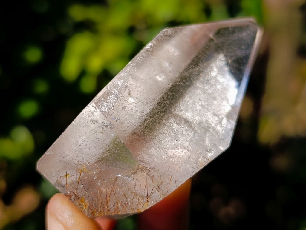 Polished Mix of Clear and Smokey Quartz Crystals with Golden Rutile Inclusion x 4 From Ambatondrazaka, Madagascar - Toprock Gemstones and Minerals 