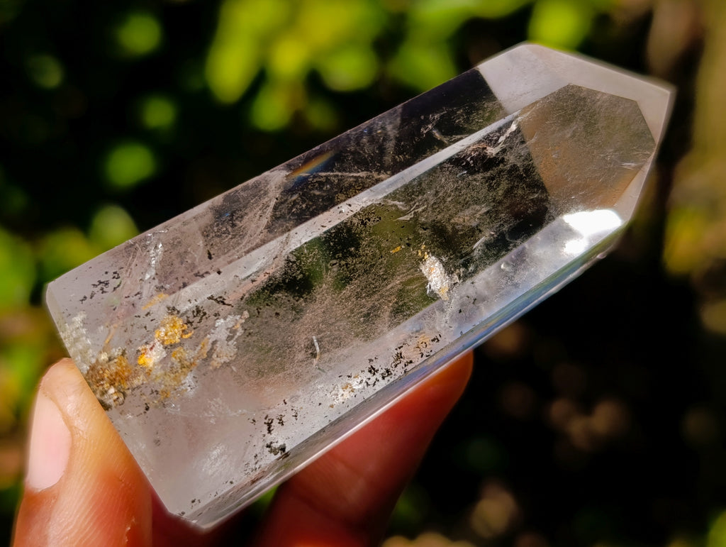 Polished Mix of Clear and Smokey Quartz Crystals with Golden Rutile Inclusion x 4 From Ambatondrazaka, Madagascar - Toprock Gemstones and Minerals 