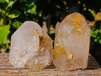 Polished Mix of Clear and Smokey Quartz Crystals with Golden Rutile Inclusion x 4 From Ambatondrazaka, Madagascar - Toprock Gemstones and Minerals 