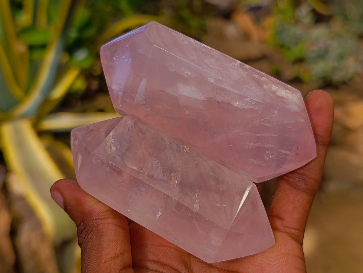 Polished Double Terminated Rose Quartz Points x 6 Ambatondrazaka, Madagascar - Toprock Gemstones and Minerals 