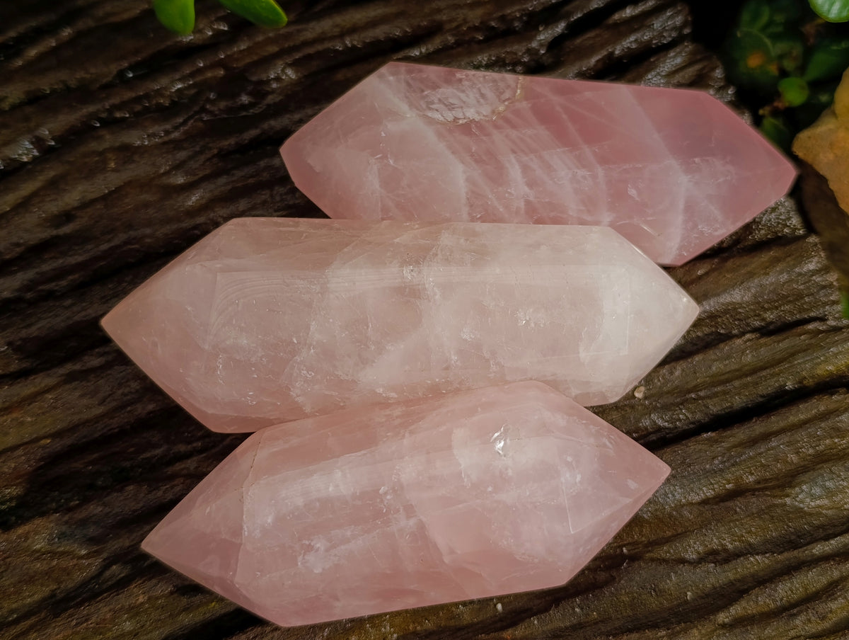 Polished Double Terminated Rose Quartz Points x 6 Ambatondrazaka, Madagascar - Toprock Gemstones and Minerals 
