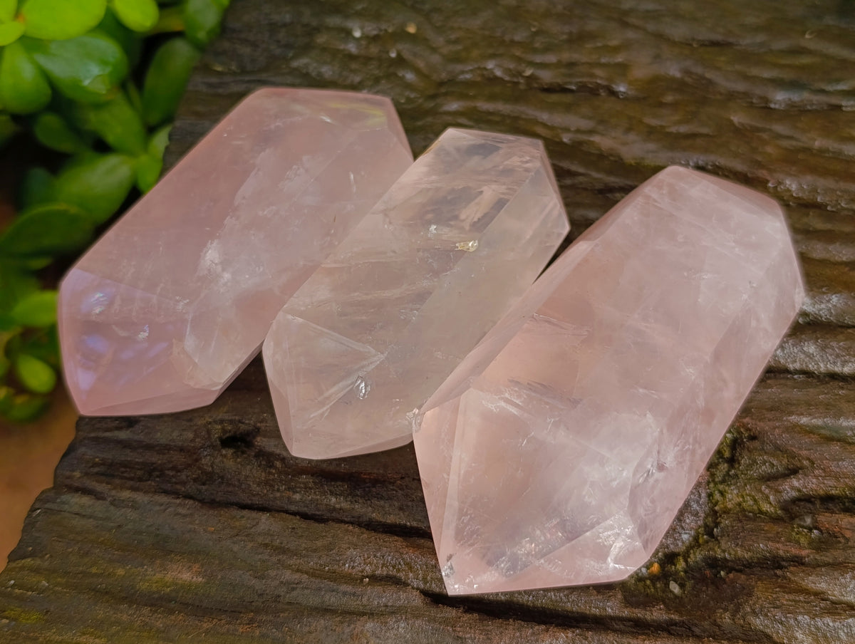 Polished Double Terminated Rose Quartz Points x 6 Ambatondrazaka, Madagascar - Toprock Gemstones and Minerals 