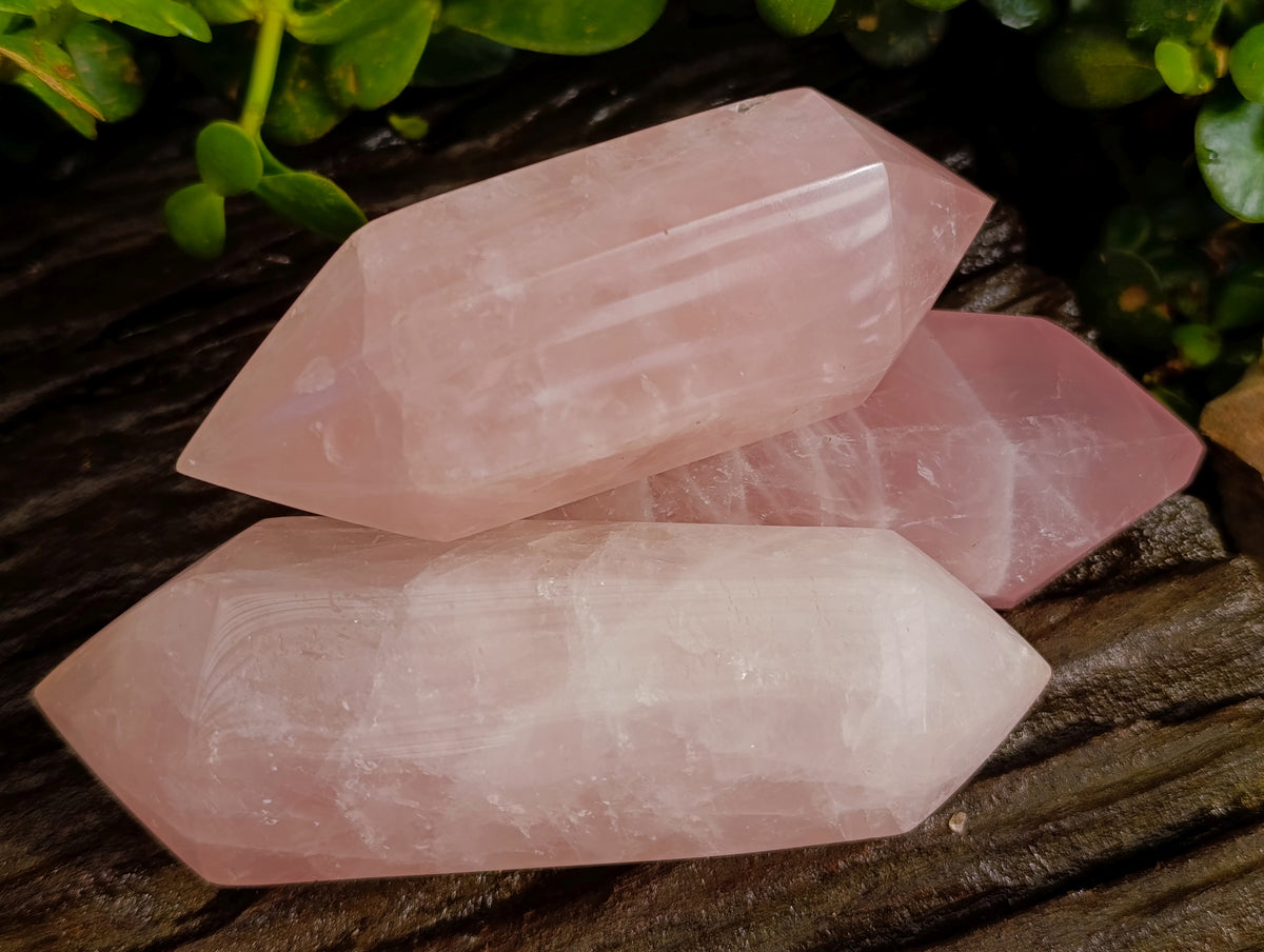 Polished Double Terminated Rose Quartz Points x 6 Ambatondrazaka, Madagascar - Toprock Gemstones and Minerals 