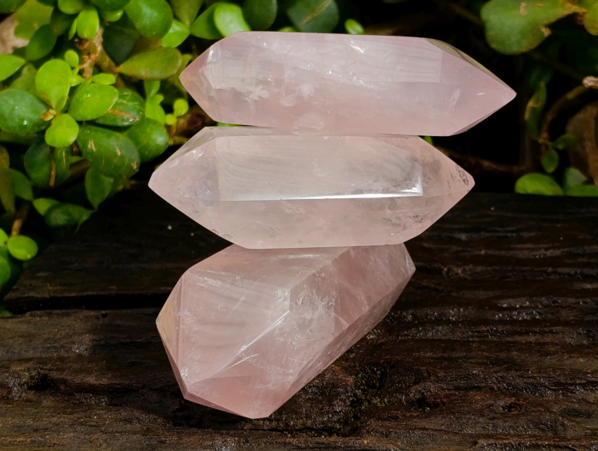 Polished Double Terminated Rose Quartz Points x 6 Ambatondrazaka, Madagascar - Toprock Gemstones and Minerals 