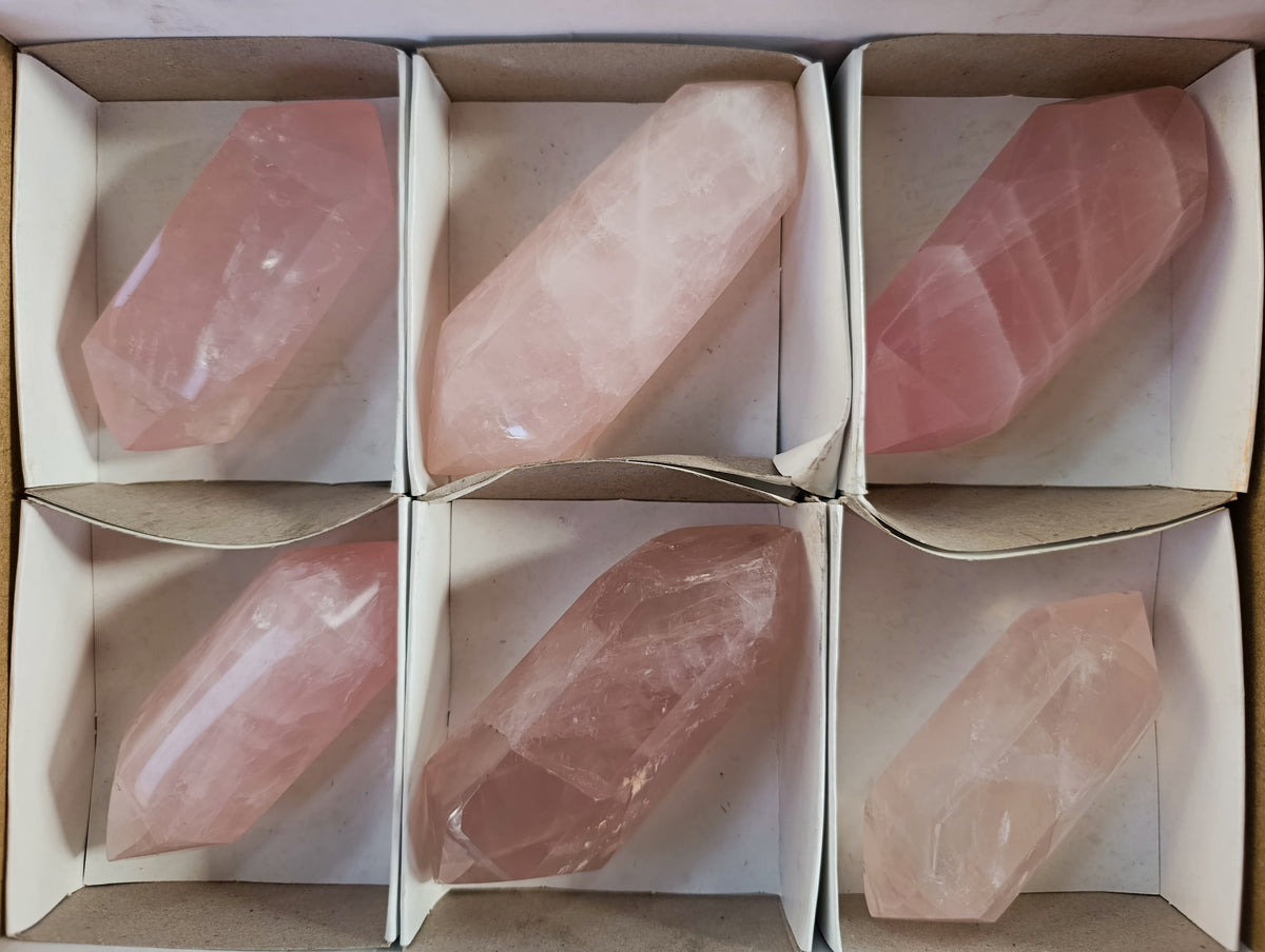 Polished Double Terminated Rose Quartz Points x 6 Ambatondrazaka, Madagascar - Toprock Gemstones and Minerals 