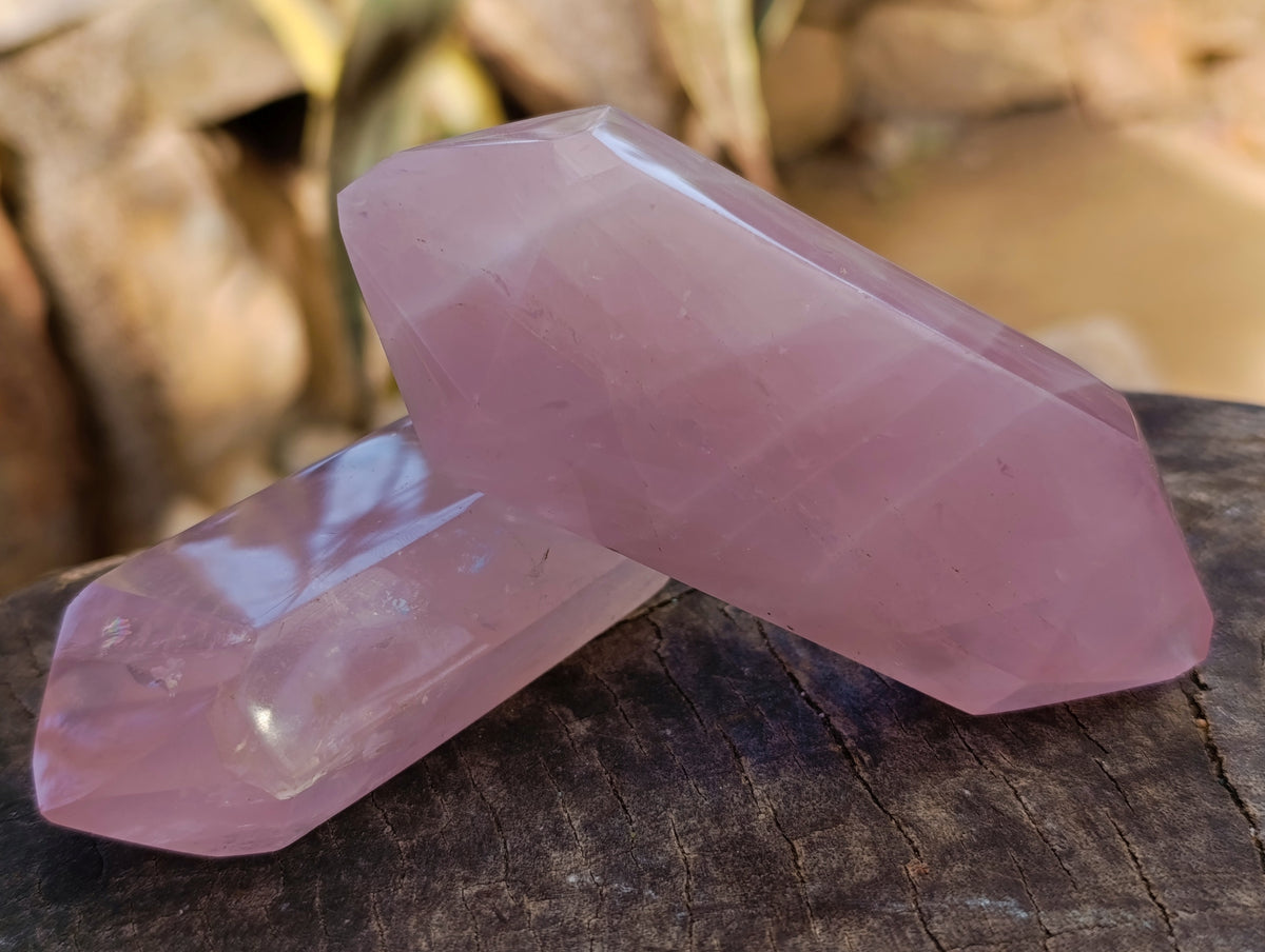 Polished Double Terminated Rose Quartz Points x 6 Ambatondrazaka, Madagascar - Toprock Gemstones and Minerals 