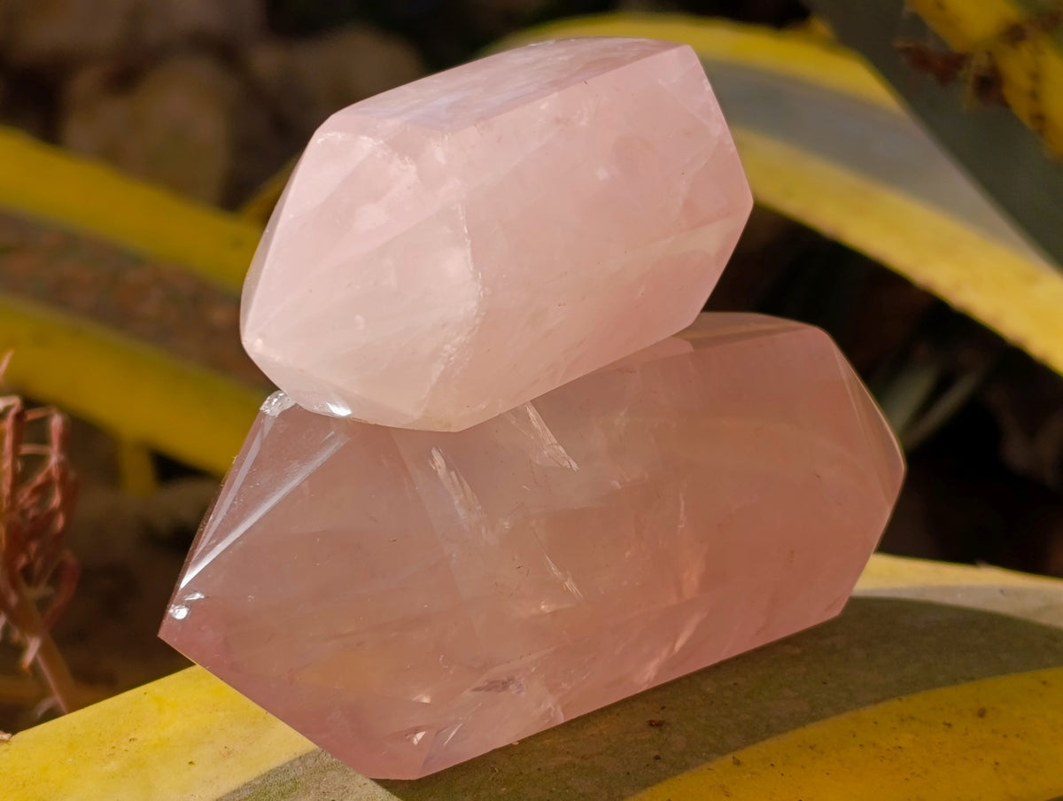 Polished Double Terminated Rose Quartz Points x 6 Ambatondrazaka, Madagascar - Toprock Gemstones and Minerals 
