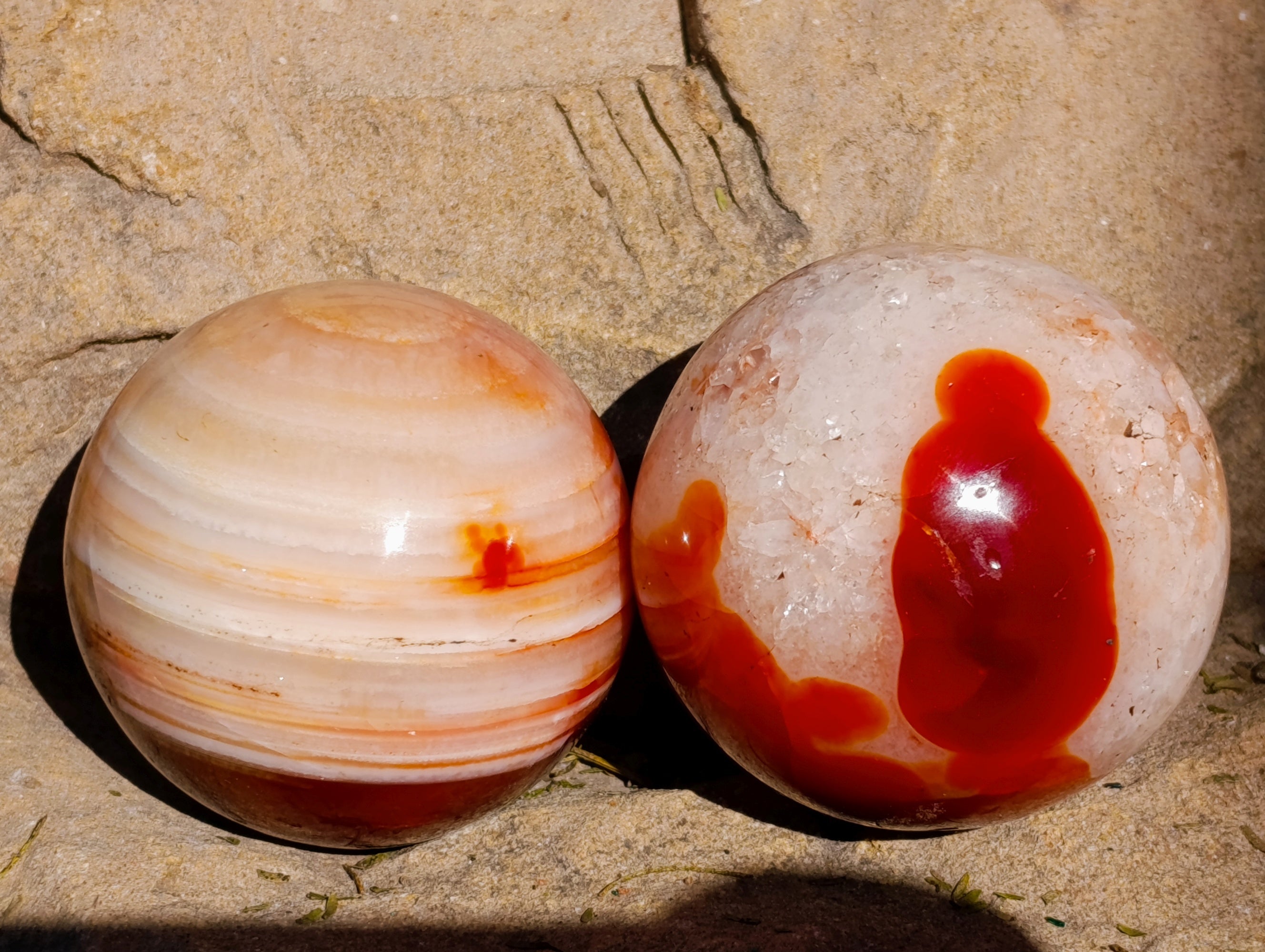 Polished Carnelian Agate Spheres x 3 From Madagascar - Toprock Gemstones and Minerals 