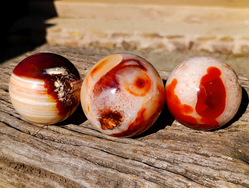 Polished Carnelian Agate Spheres x 3 From Madagascar - Toprock Gemstones and Minerals 