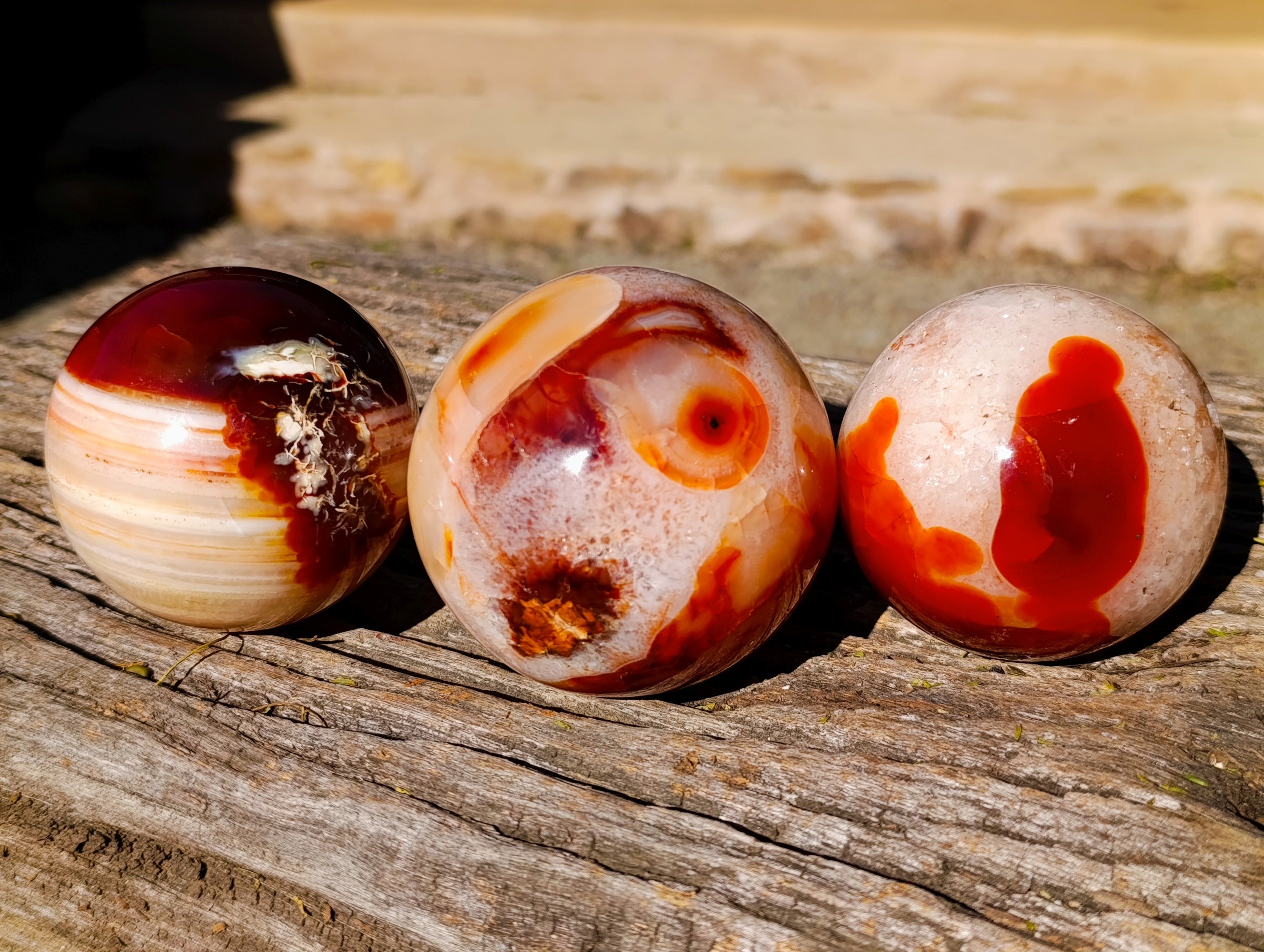 Polished Carnelian Agate Spheres x 3 From Madagascar - Toprock Gemstones and Minerals 