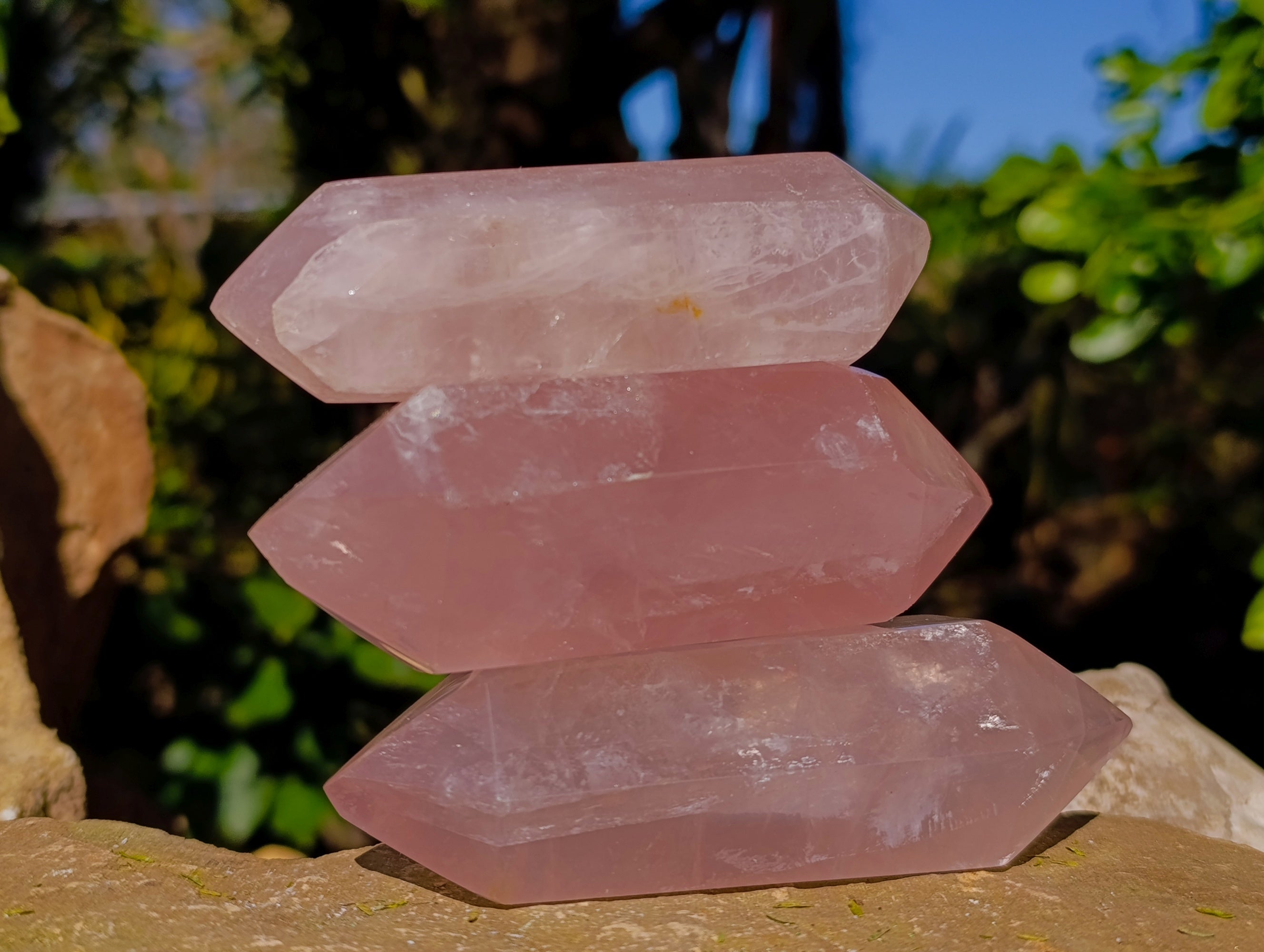 Polished Double Terminated Rose Quartz Points x 12 Ambatondrazaka, Madagascar - Toprock Gemstones and Minerals 