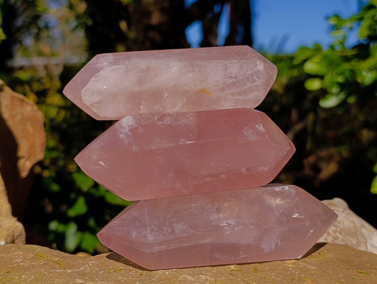 Polished Double Terminated Rose Quartz Points x 12 Ambatondrazaka, Madagascar - Toprock Gemstones and Minerals 