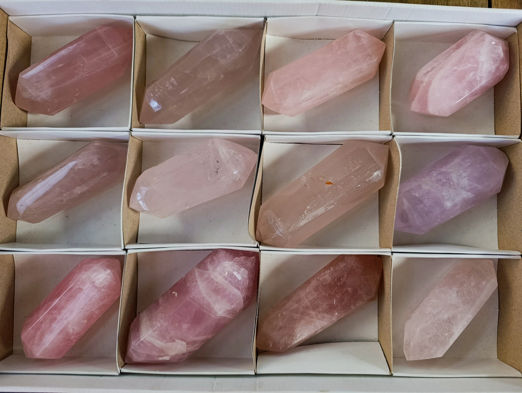 Polished Double Terminated Rose Quartz Points x 12 Ambatondrazaka, Madagascar - Toprock Gemstones and Minerals 