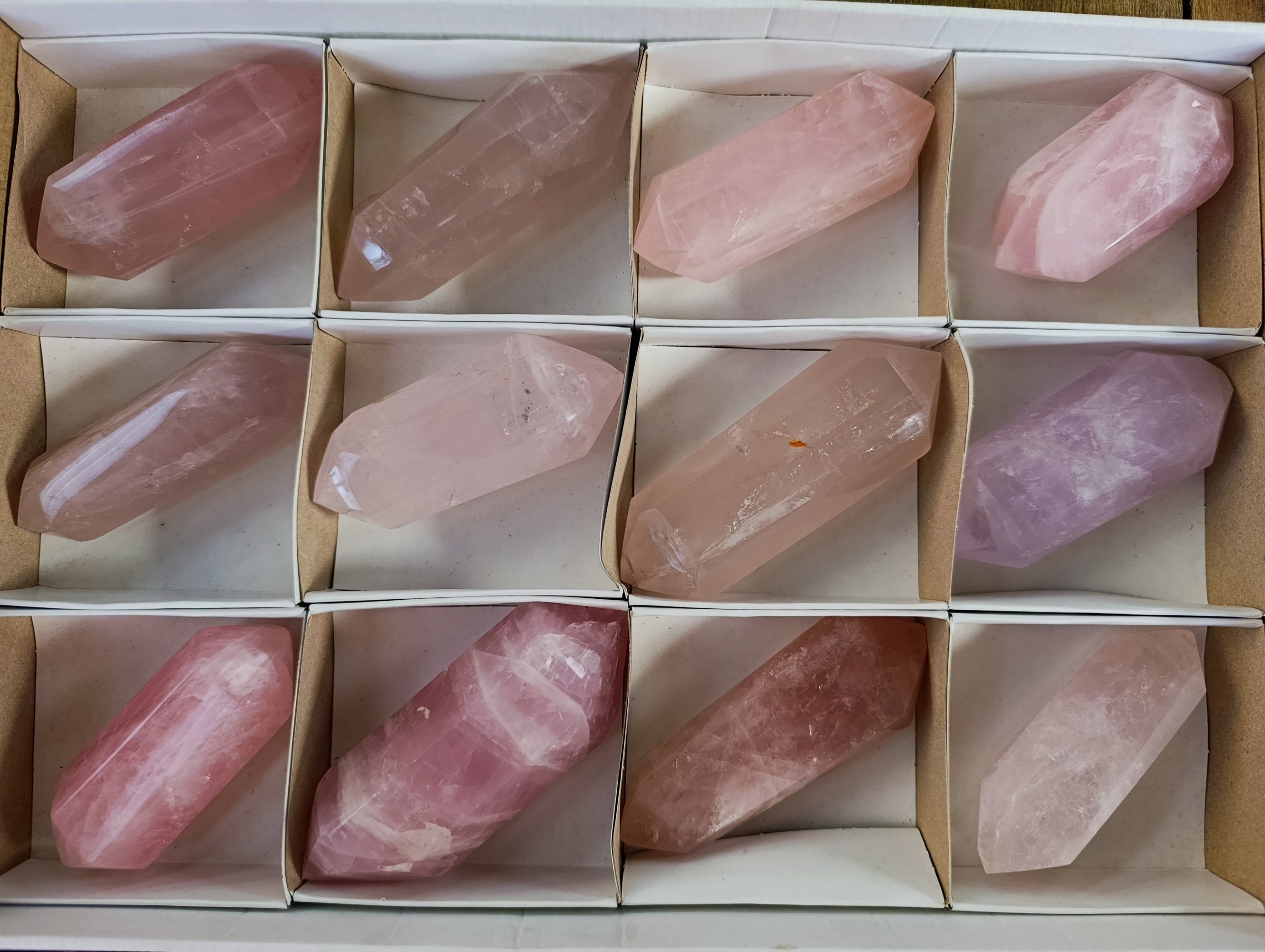 Polished Double Terminated Rose Quartz Points x 12 Ambatondrazaka, Madagascar - Toprock Gemstones and Minerals 