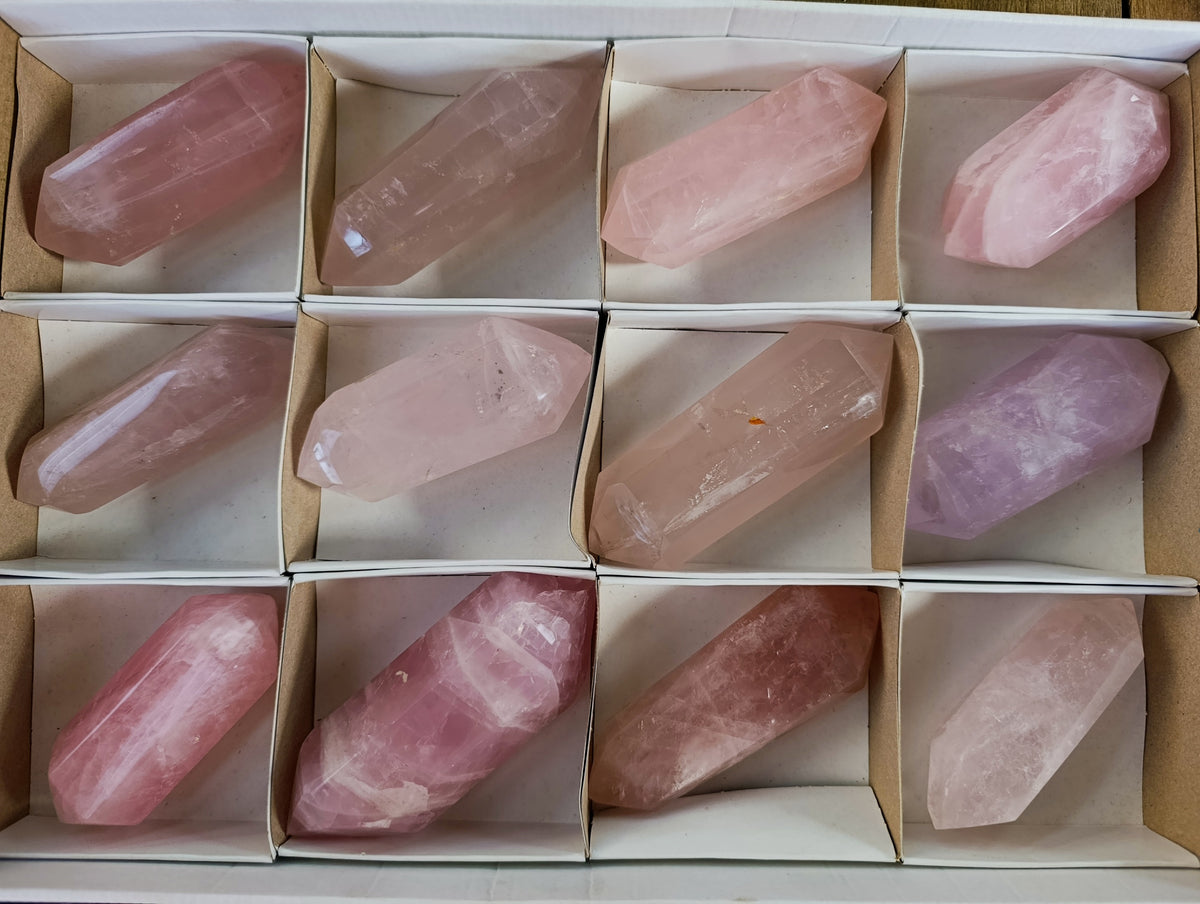 Polished Double Terminated Rose Quartz Points x 12 Ambatondrazaka, Madagascar - Toprock Gemstones and Minerals 
