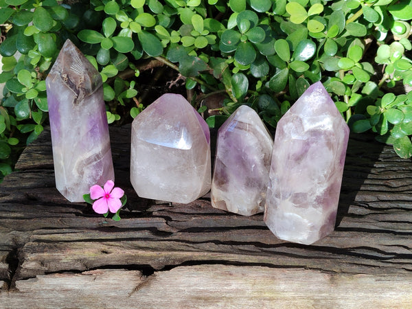 Polished Chevron Amethyst Points x 4 from Ankazobe, Madagascar
