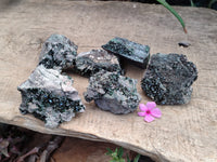 Natural Libethenite Crystals On Dolomite Matrix Specimens x 6 From Shituru, Congo