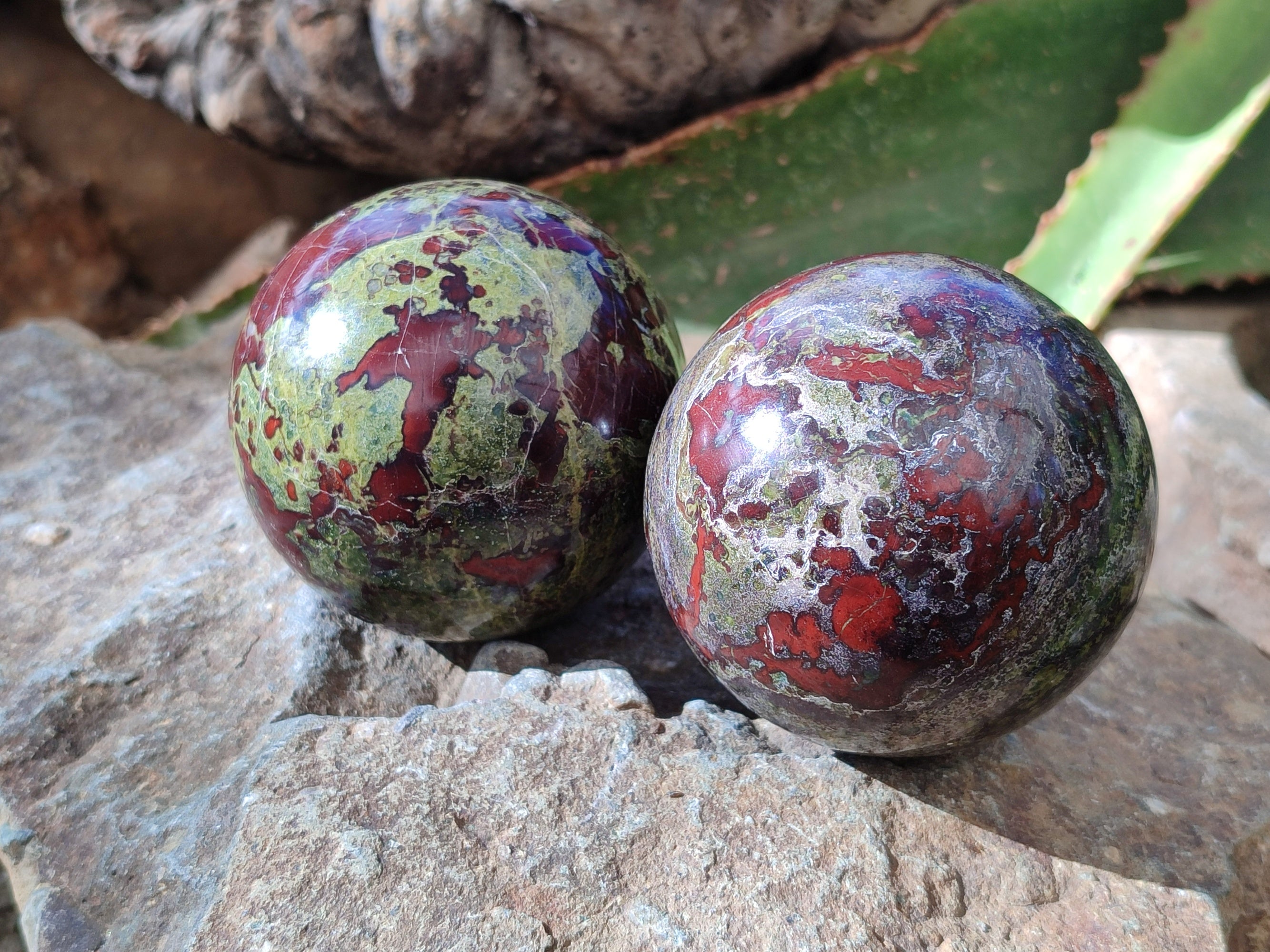 Polished Bastite Dragons Blood Stone Sphere-Ball x 3 From Tshipise, South Africa - Toprock Gemstones and Minerals 