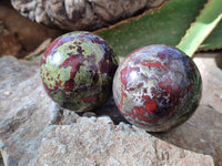 Polished Bastite Dragons Blood Stone Sphere-Ball x 3 From Tshipise, South Africa - Toprock Gemstones and Minerals 