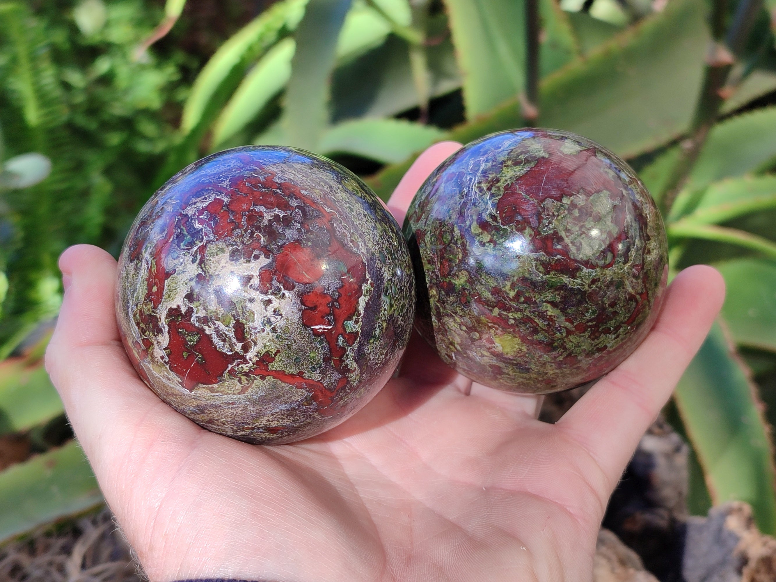 Polished Bastite Dragons Blood Stone Sphere-Ball x 3 From Tshipise, South Africa - Toprock Gemstones and Minerals 