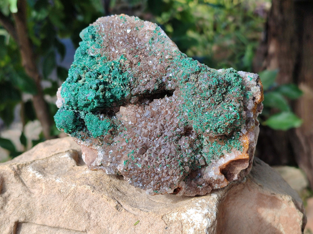 Natural Ball Malachite On Drusy Smokey Quartz and Dolomite Matrix Specimen x 1 From Kambove, Congo - Toprock Gemstones and Minerals 