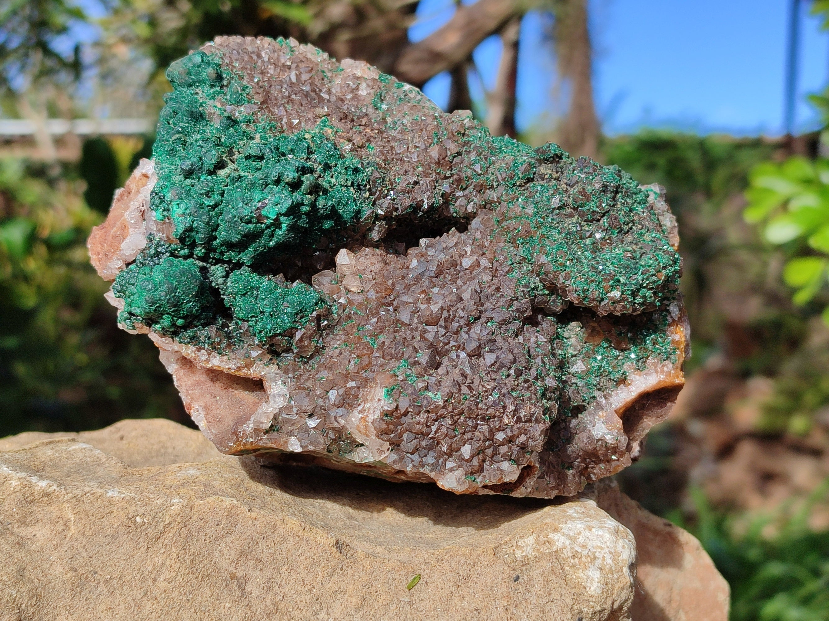 Natural Ball Malachite On Drusy Smokey Quartz and Dolomite Matrix Specimen x 1 From Kambove, Congo - Toprock Gemstones and Minerals 