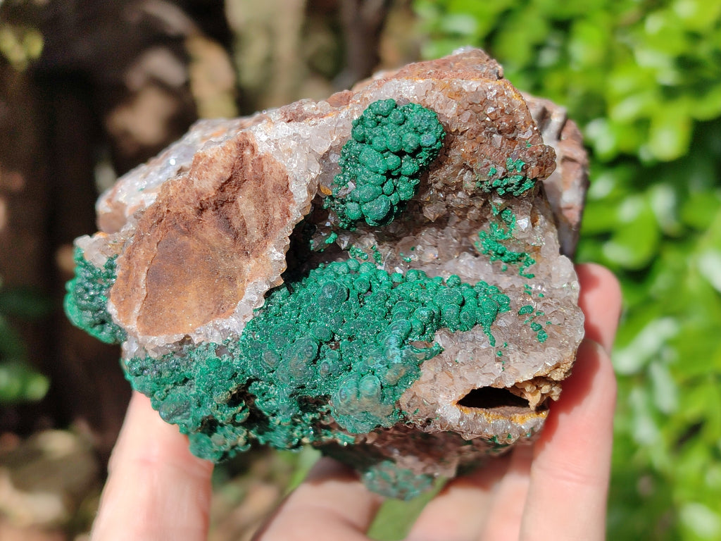 Natural Ball Malachite On Drusy Smokey Quartz and Dolomite Matrix Specimen x 1 From Kambove, Congo - Toprock Gemstones and Minerals 