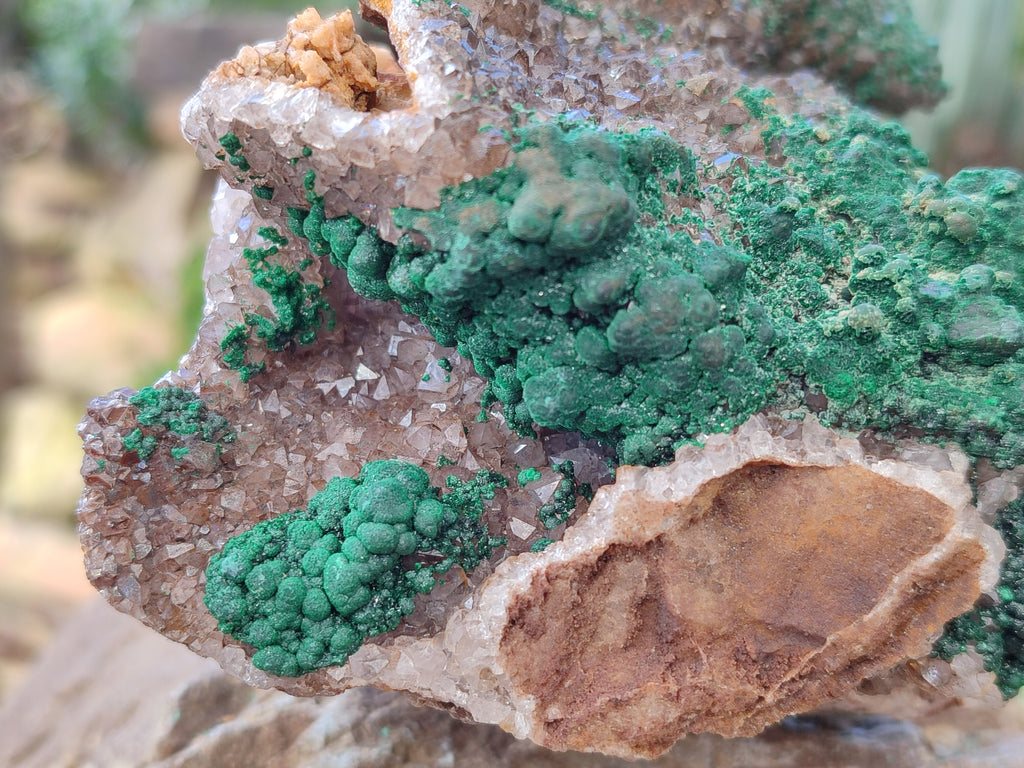 Natural Ball Malachite On Drusy Smokey Quartz and Dolomite Matrix Specimen x 1 From Kambove, Congo - Toprock Gemstones and Minerals 