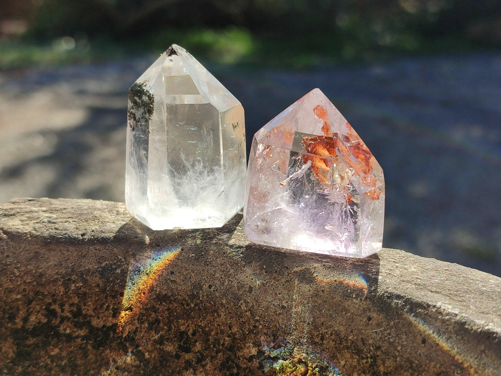 Polished Mixed Wonderland Inclusion Quartz Crystals Including Speculate Hematite x 12 from Madagascar - Toprock Gemstones and Minerals 