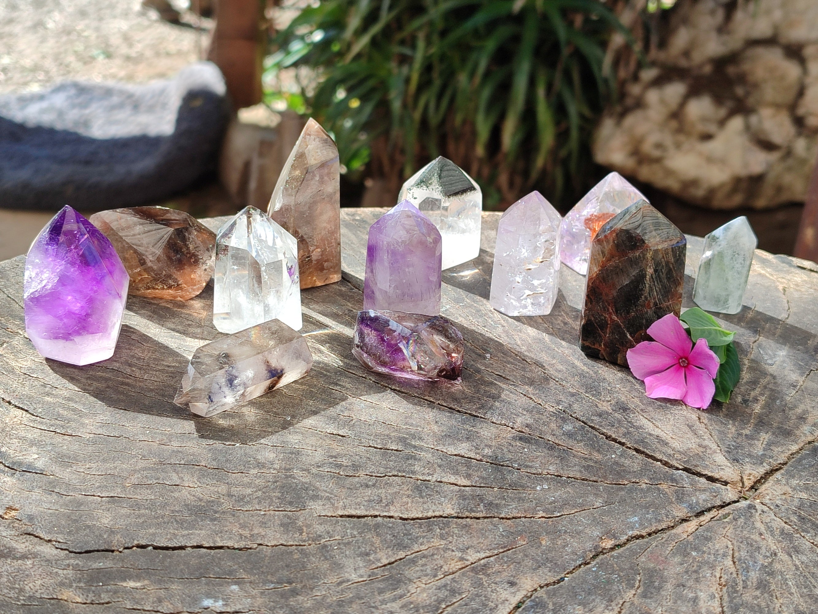 Polished Mixed Wonderland Inclusion Quartz Crystals Including Speculate Hematite x 12 from Madagascar - Toprock Gemstones and Minerals 