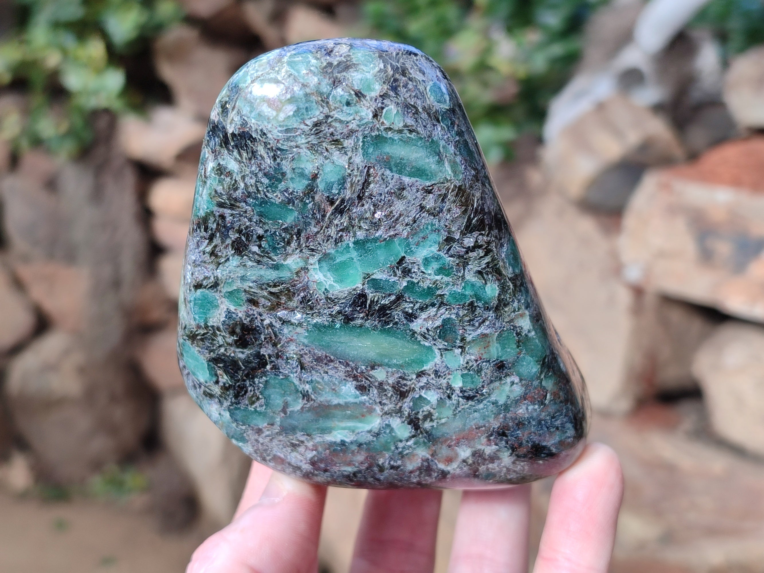 Polished Emerald Mica In Matrix Standing Free Forms x 2 From Mutoko, Zimbabwe - Toprock Gemstones and Minerals 