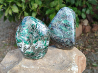 Polished Emerald Mica In Matrix Standing Free Forms x 2 From Mutoko, Zimbabwe - Toprock Gemstones and Minerals 