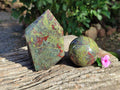 Polished Bastite Dragons Blood Stone Point and Sphere x 2 From Tshipise, South Africa - Toprock Gemstones and Minerals 