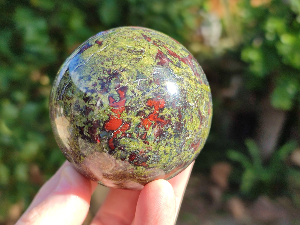 Polished Bastite Dragons Blood Stone Point and Sphere x 2 From Tshipise, South Africa - Toprock Gemstones and Minerals 