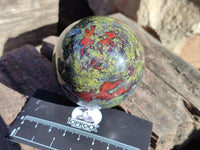 Polished Bastite Dragons Blood Stone Point and Sphere x 2 From Tshipise, South Africa