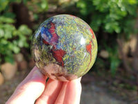 Polished Bastite Dragons Blood Stone Point and Sphere x 2 From Tshipise, South Africa