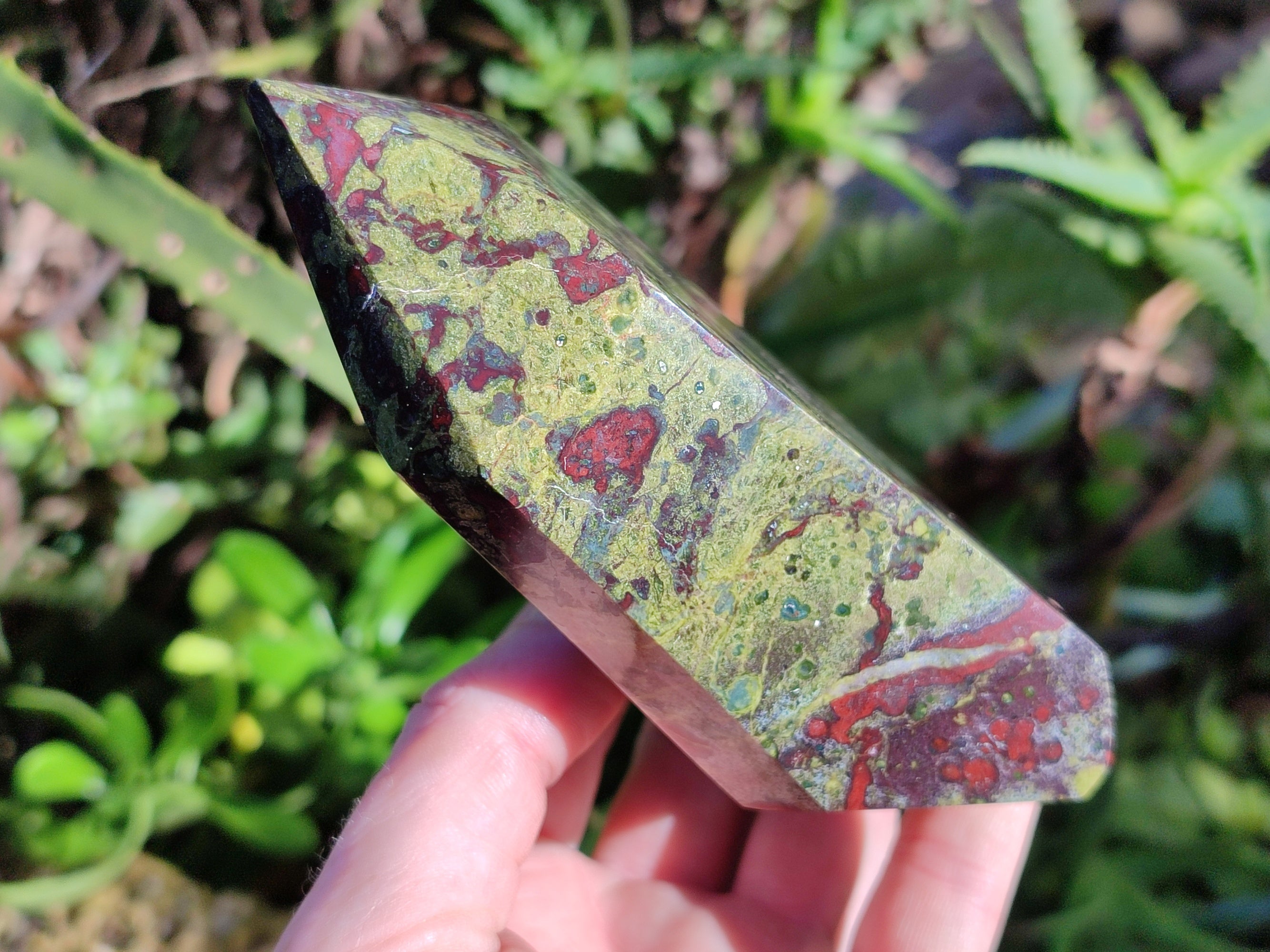 Polished Bastite Dragons Blood Stone Point and Sphere x 2 From Tshipise, South Africa - Toprock Gemstones and Minerals 