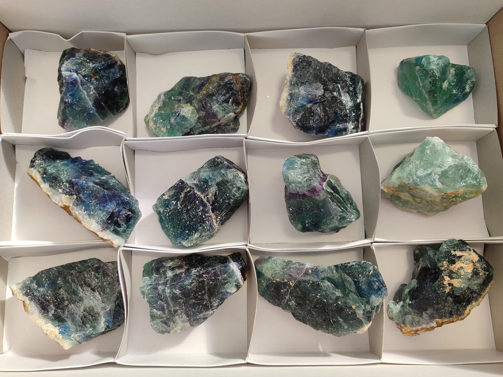 Natural Fluorescent Watermelon Fluorite Cobbed Specimens x 12 From Uis, Namibia - Toprock Gemstones and Minerals 