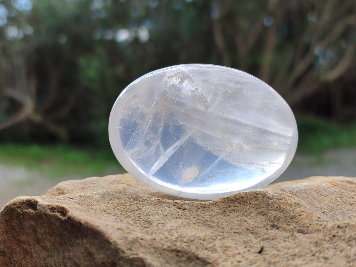 Polished Pearl Girasol Quartz Crystal Palm Stones x 25 From Ambatondrazaka, Madagascar - Toprock Gemstones and Minerals 